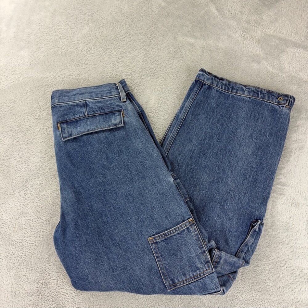 Denim Forum Women's Sz 30x28 The '90s Millie Hi-Rise Cargo Pant Denim Jeans